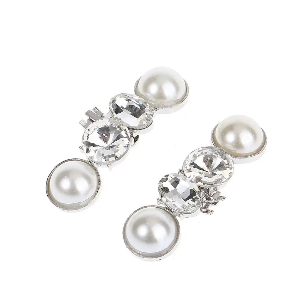 

2PCS Women Brooch Wedding Charm Buckle Shoe Decorations Silk Flower Rhinestone Shoe Clip