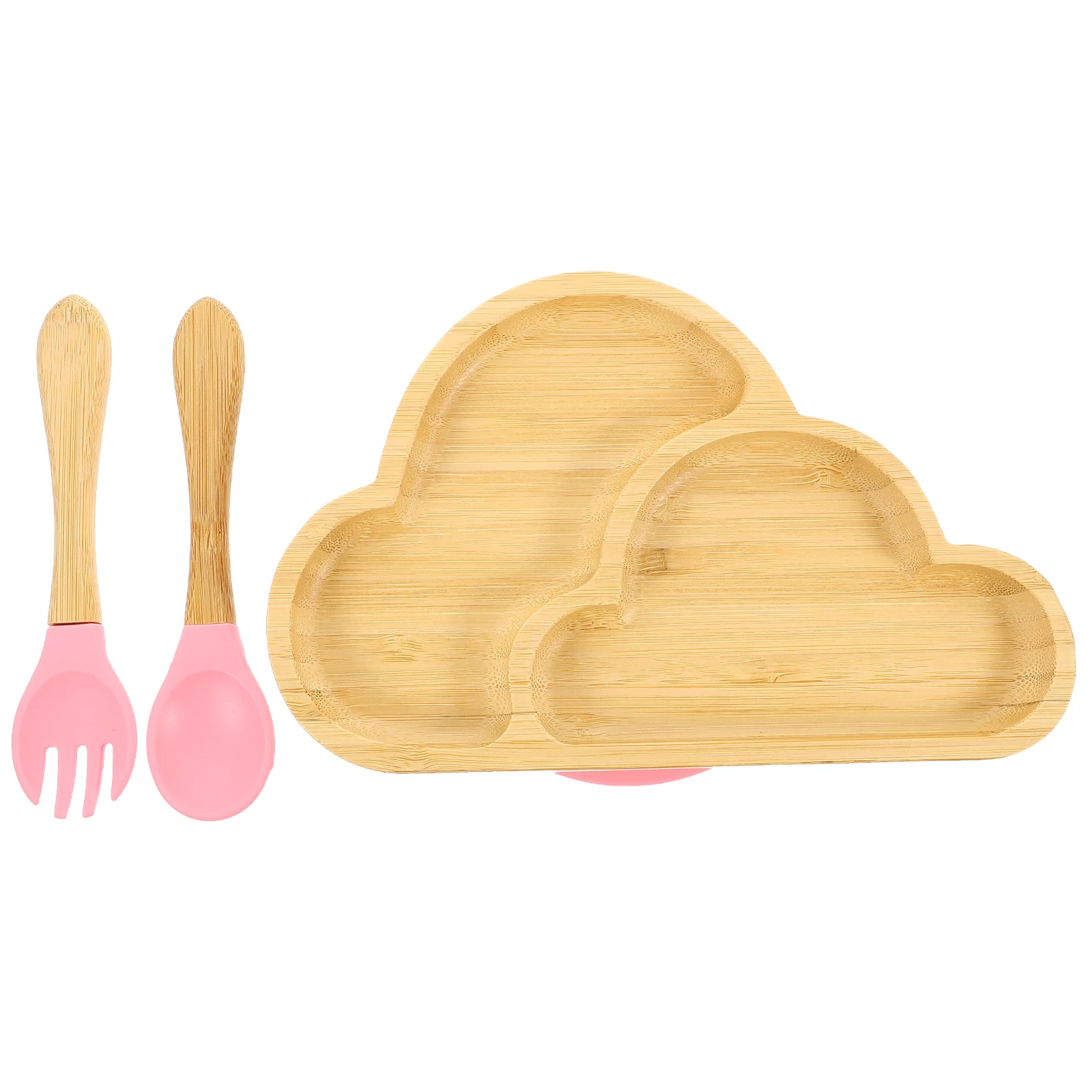 

1 set Bamboo Plates Set Baby Suction Bowls Kids Feeding Supplies Toddler Divided Dishes Safe Silica Gel Cutlery Blue