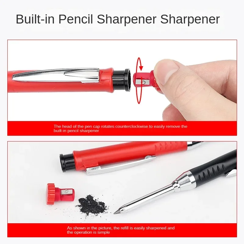 2.8mm Solid Carpenter Mechanical Pencil with Sharpener for Woodworking Construction Long Head Carpenter Pencil Stationery Supply