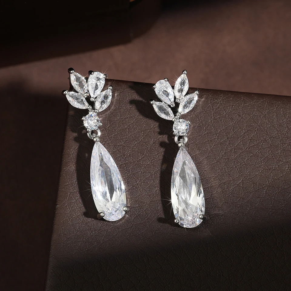 ZAKOL 9 Types Long Teardrop Shaped Cubic Zirconia Dangle Earrings for Women Gorgeous Sparkling CZ Bridal Earrings Jewelry Gifts