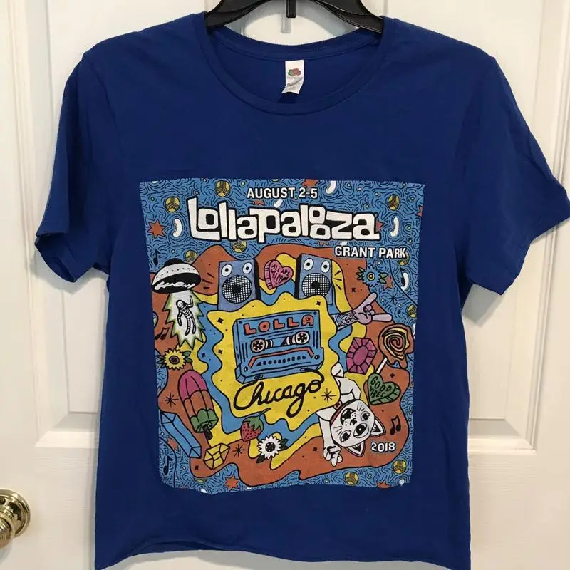 

Футболка Lollapalooza 2018, синий размер, маленький музыкальный фестиваль Чикаго