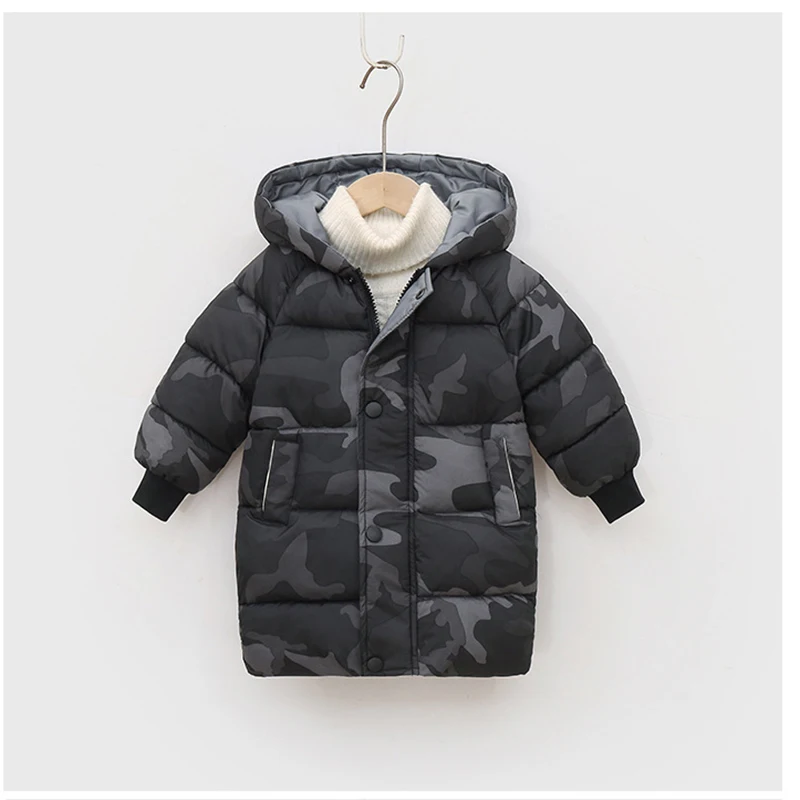 Neue 2-10 Jahre Winter Lange Jacke für Mädchen und Jungen, Outdoor-Bekleidung, Dick, Wärmeisolierend, mit Kapuze, für Kinder, Wattierte Baumwoll-Oberbekleidung – Detail 12