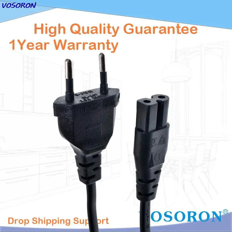 EU Schuko CEE7/16 plug to 2 Slot Polarized Figure 8 AC Adapter Power Cord European Power Adapter to IEC320 C7 AC Power Cord 1.8M