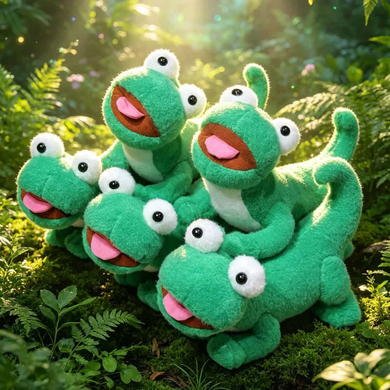 Green Lizard Tom Plush Doll Funnel Cartoon Plush Toy Magnetic Tongue Sound Interactive Toy Novel Prank Gift