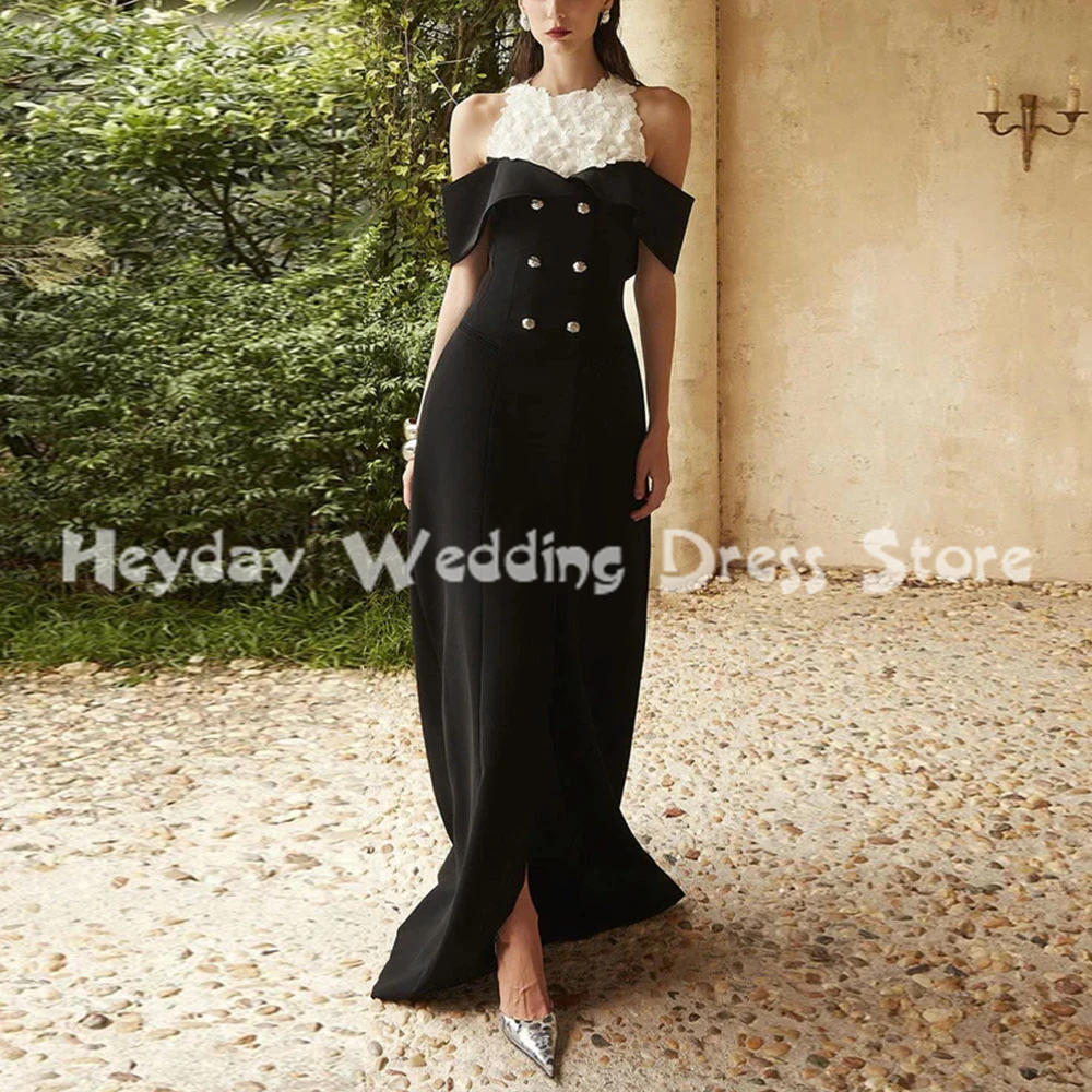 

Heyday Women's O-neck 3D Flowers A Line Button Saudi Evening Dresses With Bateau Floor-Length Formal Elegant Party Dresses 2025
