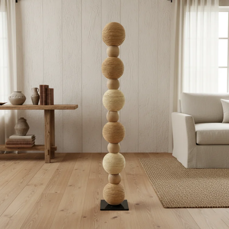 Minimalist Farmhouse Floor Standing Art Natural Woven Sphere Rustic Woven Rattan for Apartment Decor Home Decoration