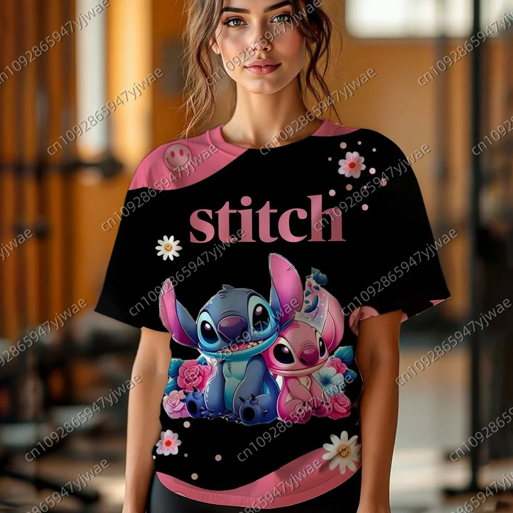 

Cartoon Cute Lilo Stitch Women T-shirt Kawaii Graphic Short Sleeve T Shirt 2025 Summer Streetwear Print Y2k Clothing Tops