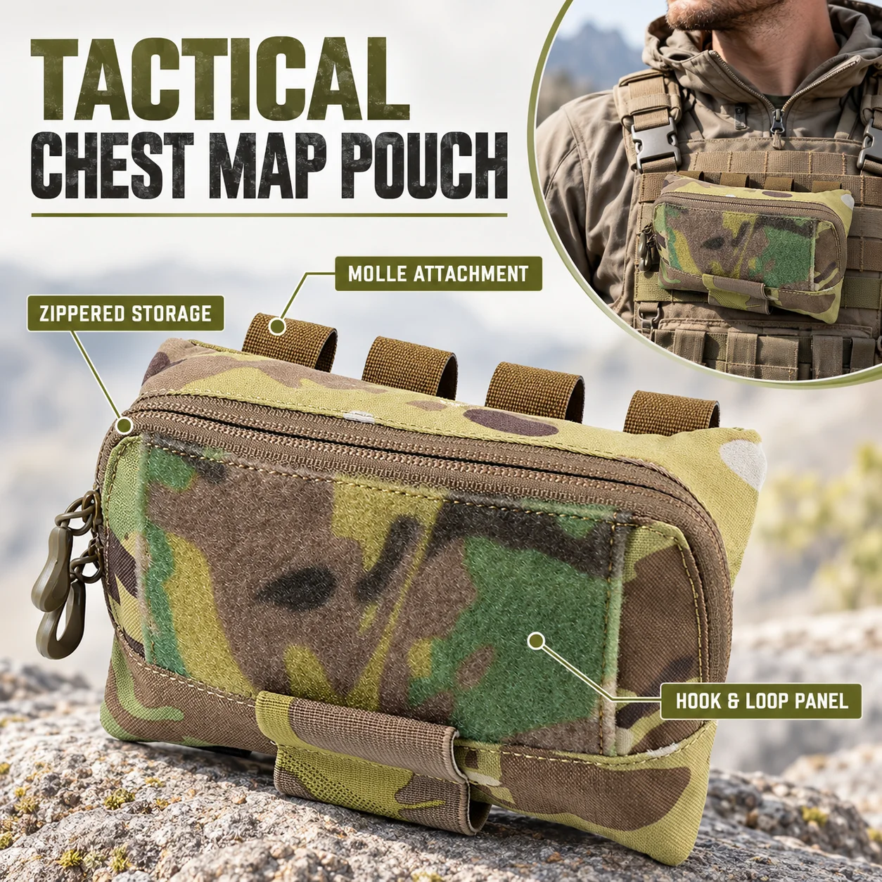 MOLLE Admin Panel Pouch for Plate Carrier and Tactical Vest, Chest Expansion Utility Map Bag for Outdoor Hunting and Hiking