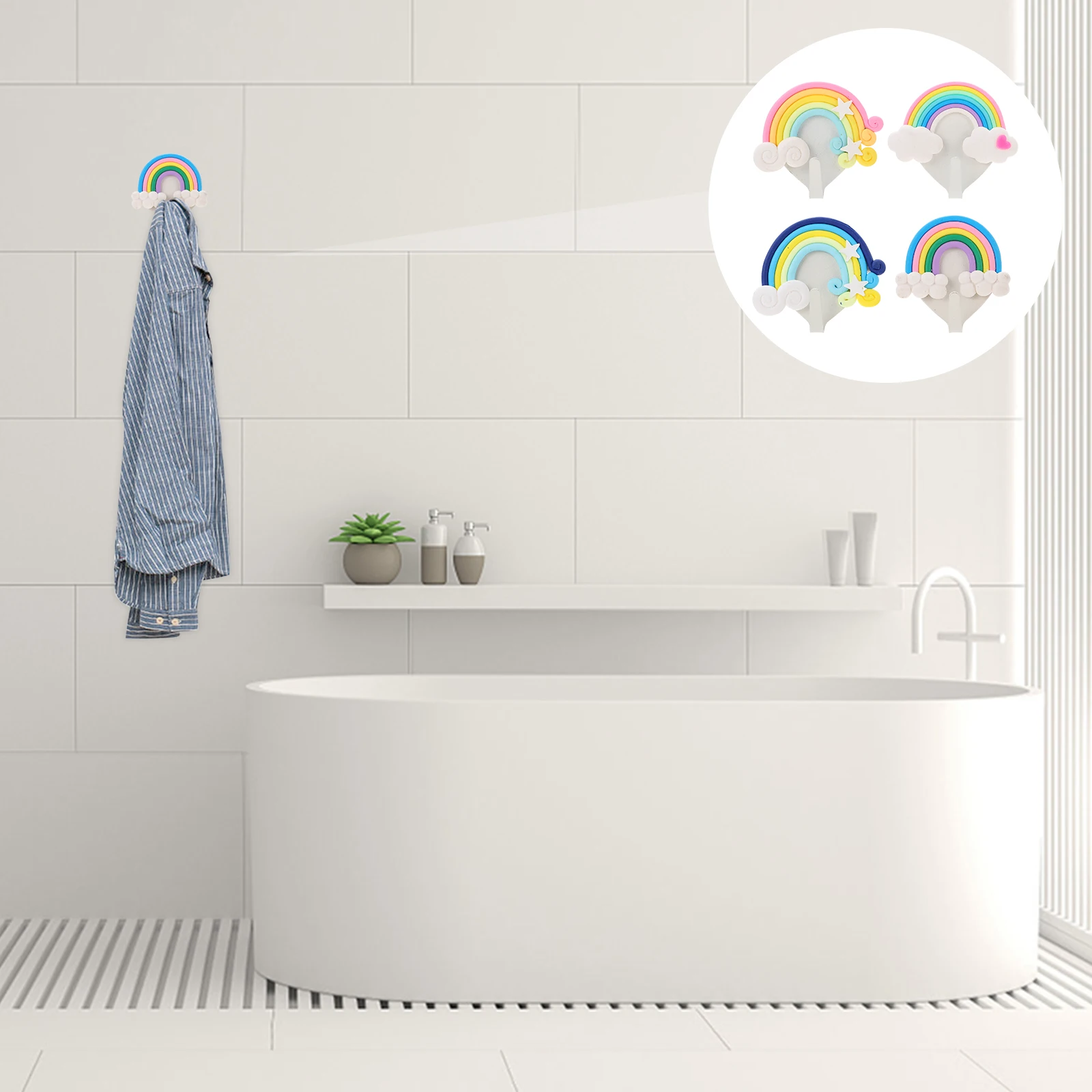 

4pcs Storage Hooks Decorative Rainbow Heart Kids Bedroom Girls Colorful Key Hooks Wooden Iron Material Strong