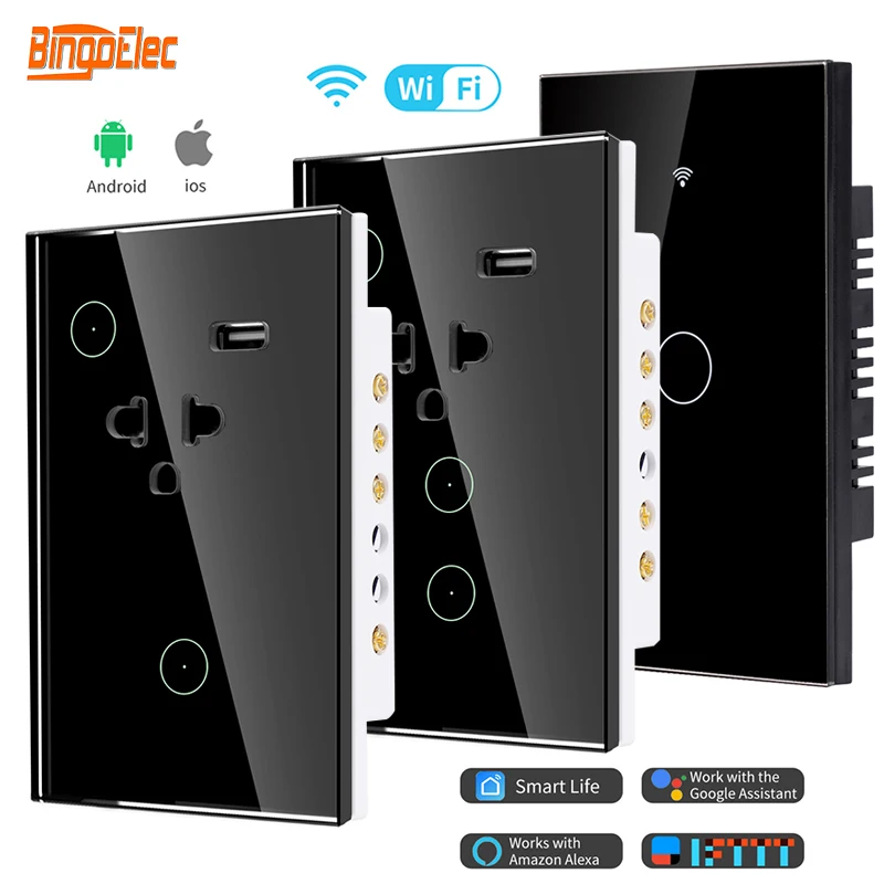 Bingoelec Tuya Smart Life Wifi Light Switch with Glass Panel US Standard Touch Wall Switches Voice Control Alexa Google Home