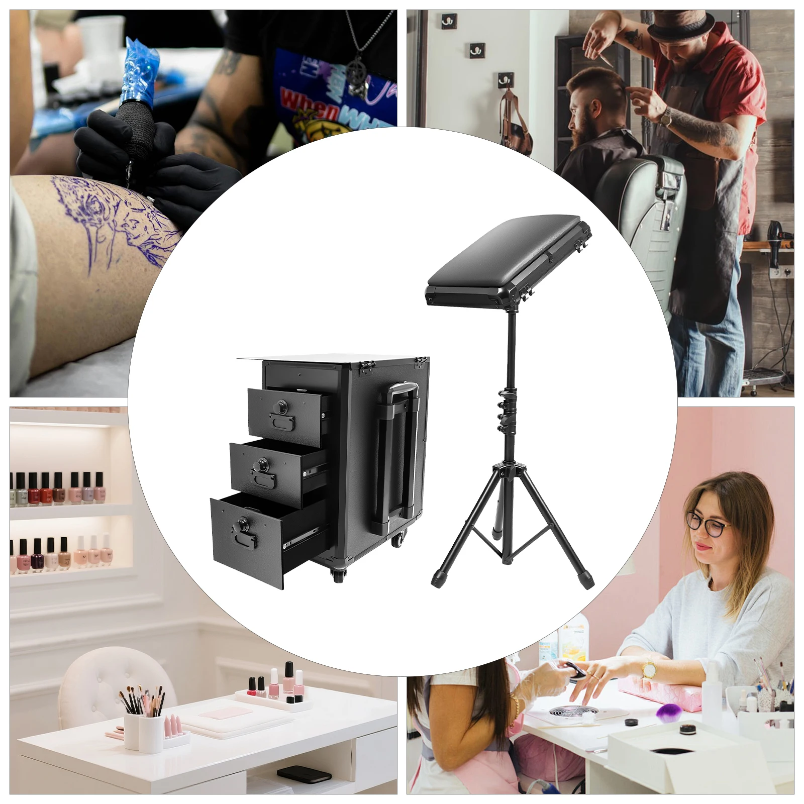 

3 Drawers Rolling Makeup Case Tattoo Suitcase Adjustable Pull Rod Makeup Case with Combination Lock 4 Universal Wheels 2 Brakes