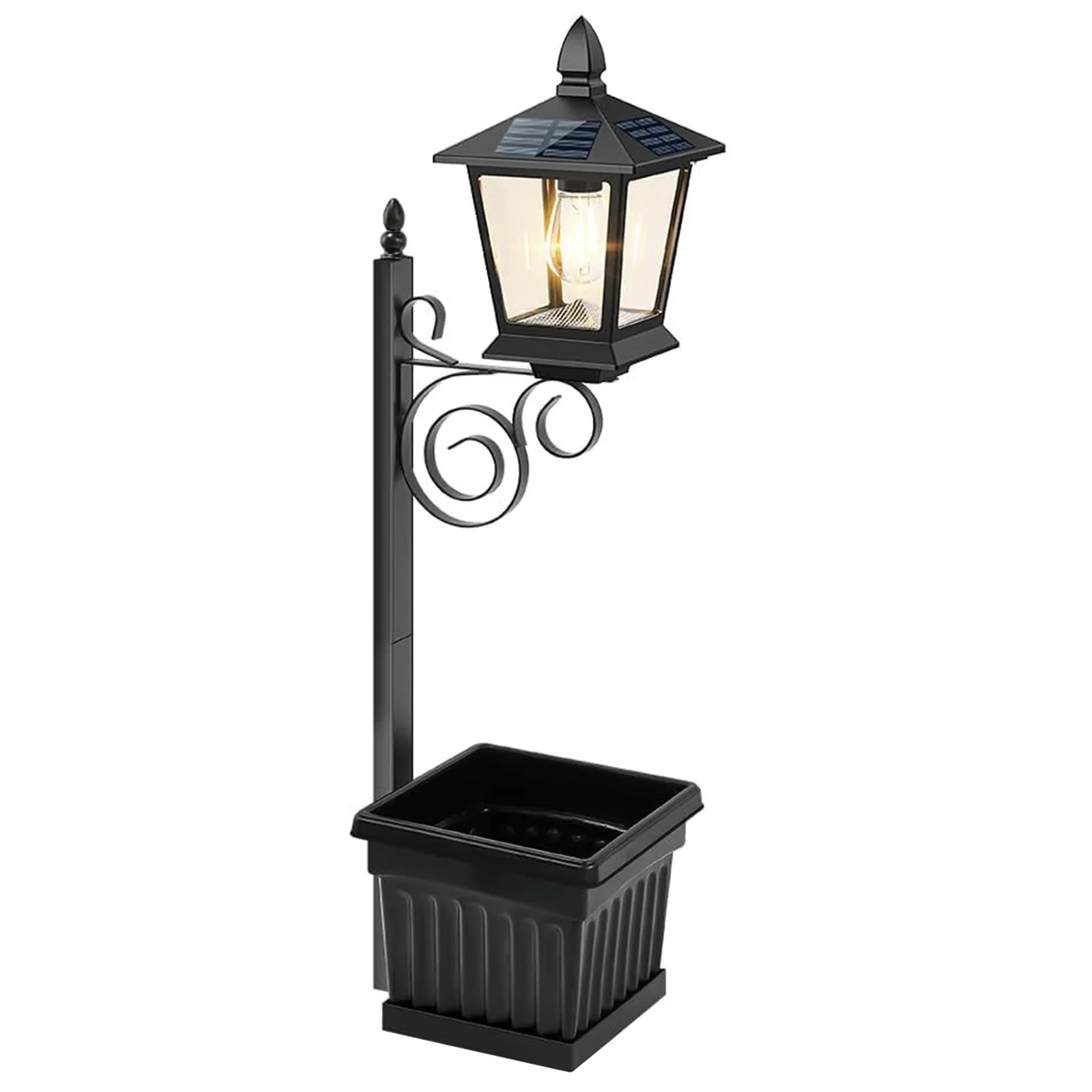 2 In 1 Outdoor Flower Pots Light with Planter Solar Lamp Post Light Floor or Wall-mounted Planters Lamp for Front Door/Yard/Lawn