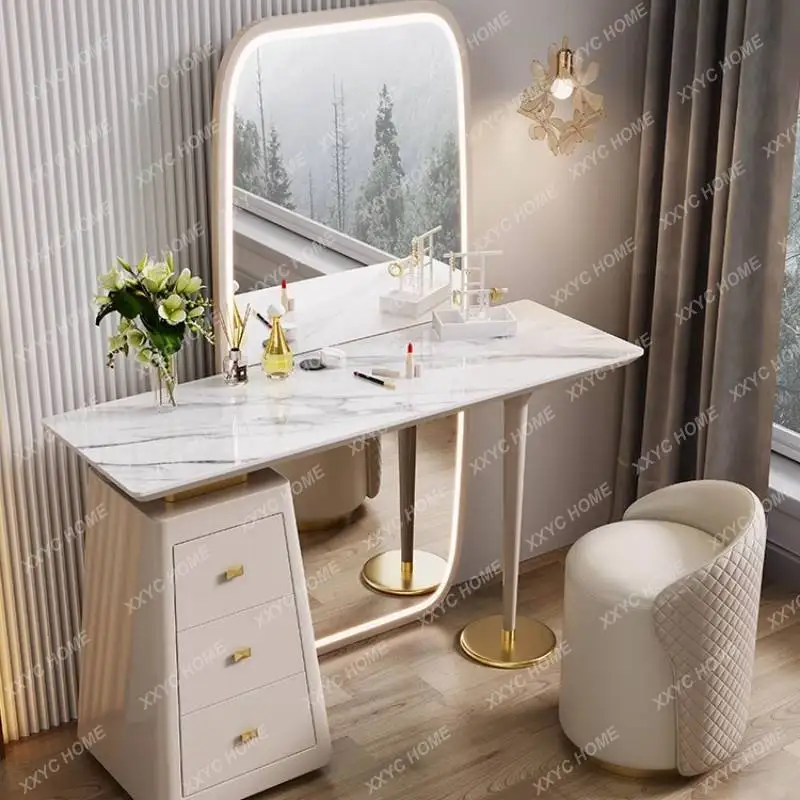 AA Wooden White Vanity Table Dest Drawer Glossy Drawer Mirror Makeup Vanity Desk