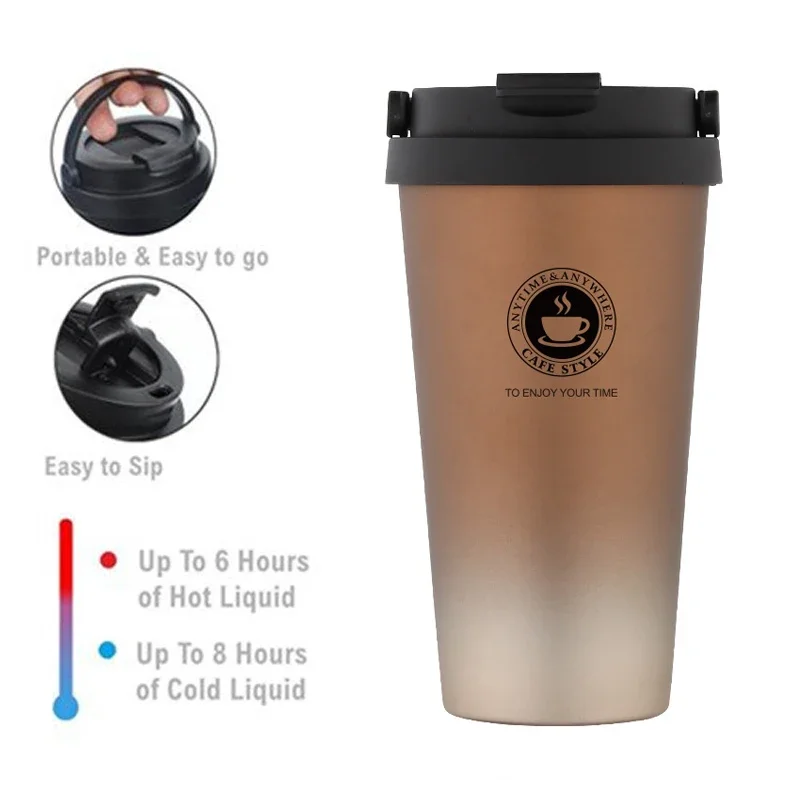 UPORS Portable 500 ML Stainless Steel Coffee Mug Double Wall Vacuum Insulated Travel Mug with Leak Proof Lid Wide Mouth Tumbler