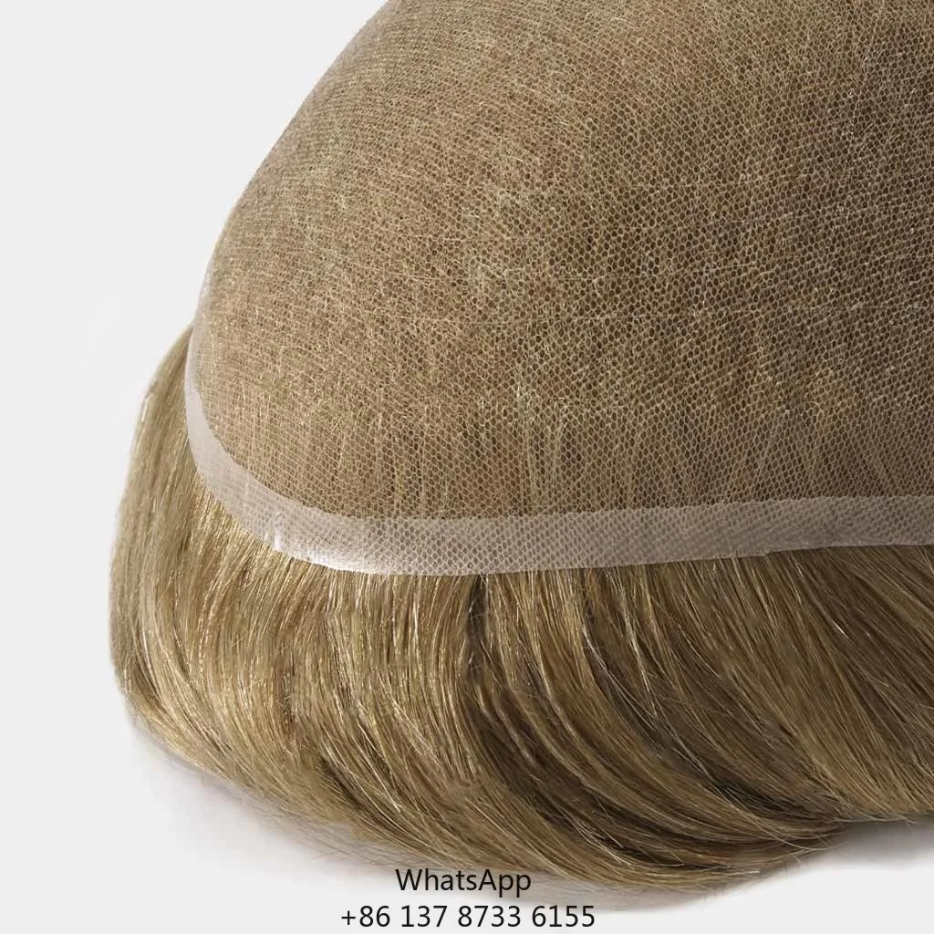 Sistema di parrucchino per capelli super traspirante da uomo HS7EU, tutto per protesi annodata candeggiata in pizzo svizzero