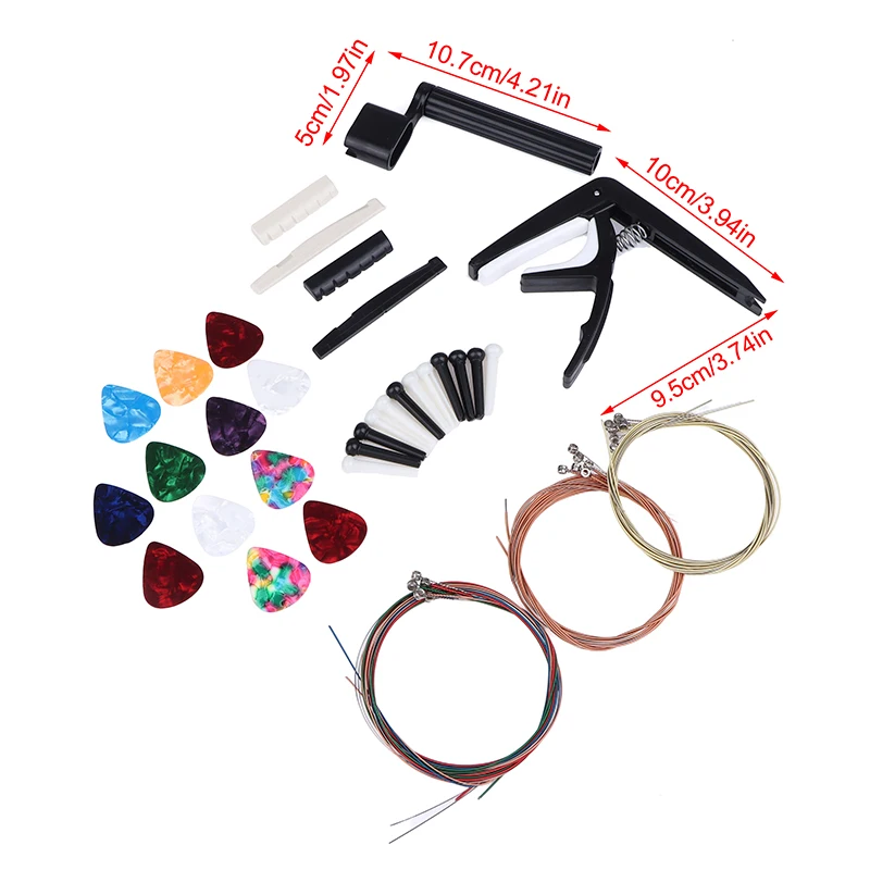 48Pcs/Set Acoustic Guitar Accessories Kit Capo Strings Picks Winder Bridge Pins Saddles All-in-One Guitar Care Kit For Beginner