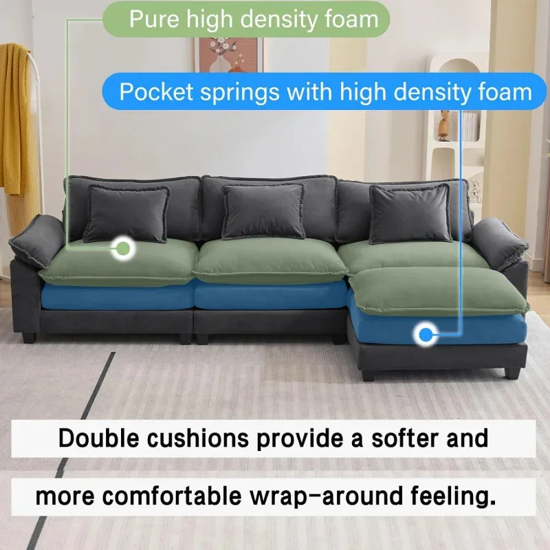 QWL Shape Sofa Comfy Sectional Cloud Couch for Living Room with Pillows,Modern Velvet Sofa Sleeper Deep Couches with Ottoman image 4
