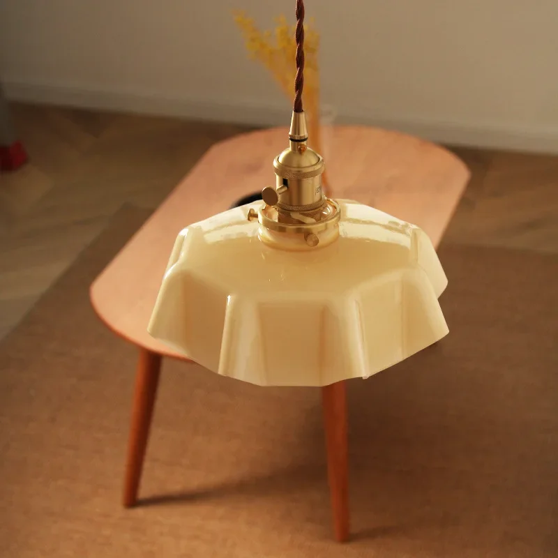 TechHPJapanese-Style Cream Retro Small Chandelier Entrance Bar Aisle French Glass Hanging Lamp