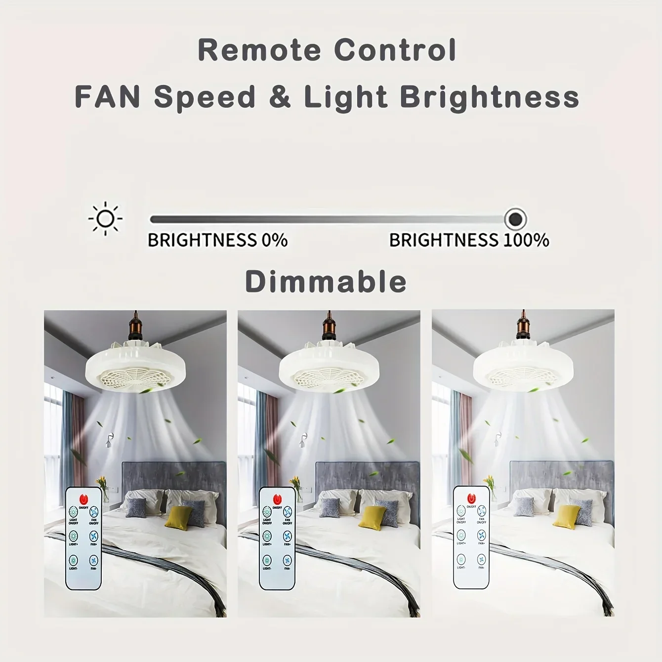 E27 Ceiling Fan Lamp 30W with Remote Control Integrated LED Fan Light Removable Design for Living Room Dining Room Bedroom
