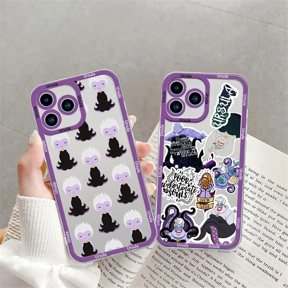 MINISO Disney Ursula The Little Mermaid Phone Case for iPhone 12 11 13 14 15 16 Max Pro Plus Transparent Bezel Shell