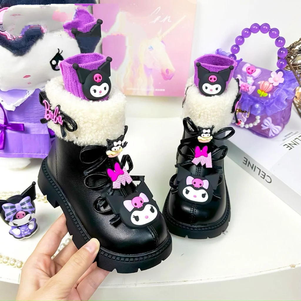 الشتاء Kuromi الأحذية القطنية أنيمي سانريو Ins Kawaii الأطفال الخريف الشتاء الكرتون الصوف مقاوم للماء أحذية قطنية دافئة الهدايا
