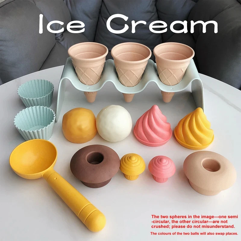 Cute Ice Cream Beach Sand Toys Eco Friendly Wheat Straw Nordic Style Outdoor Play Toy Gift for Kids