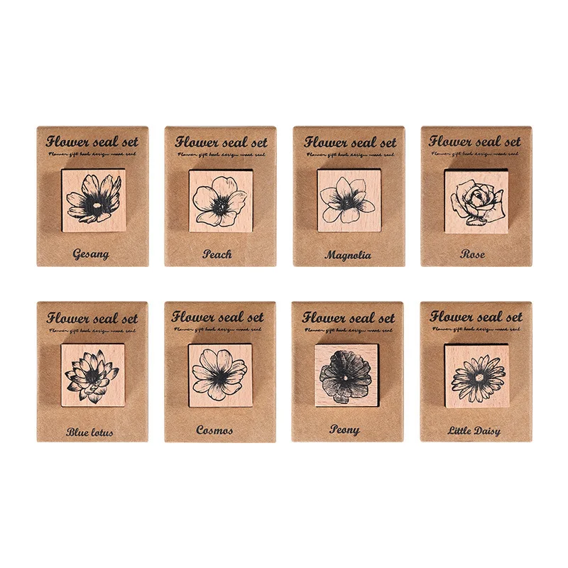 Wooden seal rubber flower retro stamp DIY Scrapbooking Card Making thin postcard decoration rose and chrysanthemum gift seal