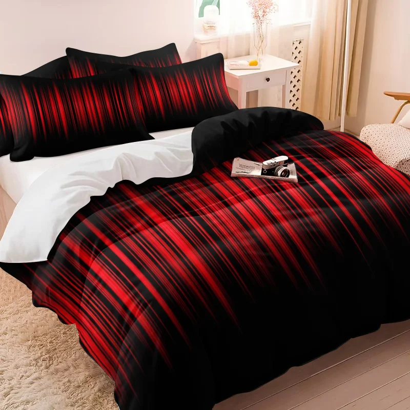 Modern Red Stripe Duvet Cover Set 3 Pieces Black Gradient Line Print Bedding Comforter Cover Pillowcases Home All Bed Sizes
