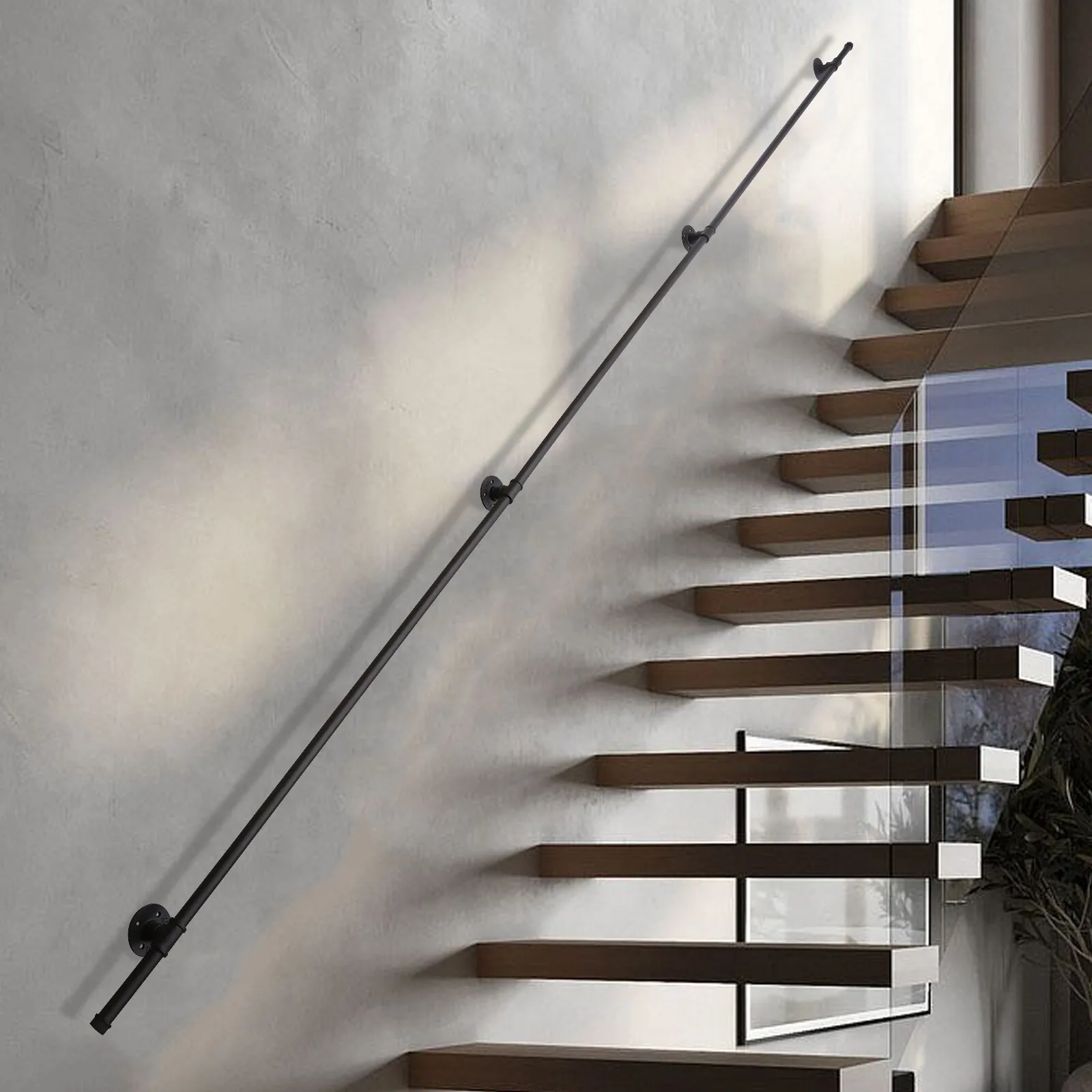 Elegante corrimano industriale nero opaco: installazione semplice (foratura e fissaggio), superficie liscia senza sbavature pulita con un panno umido
