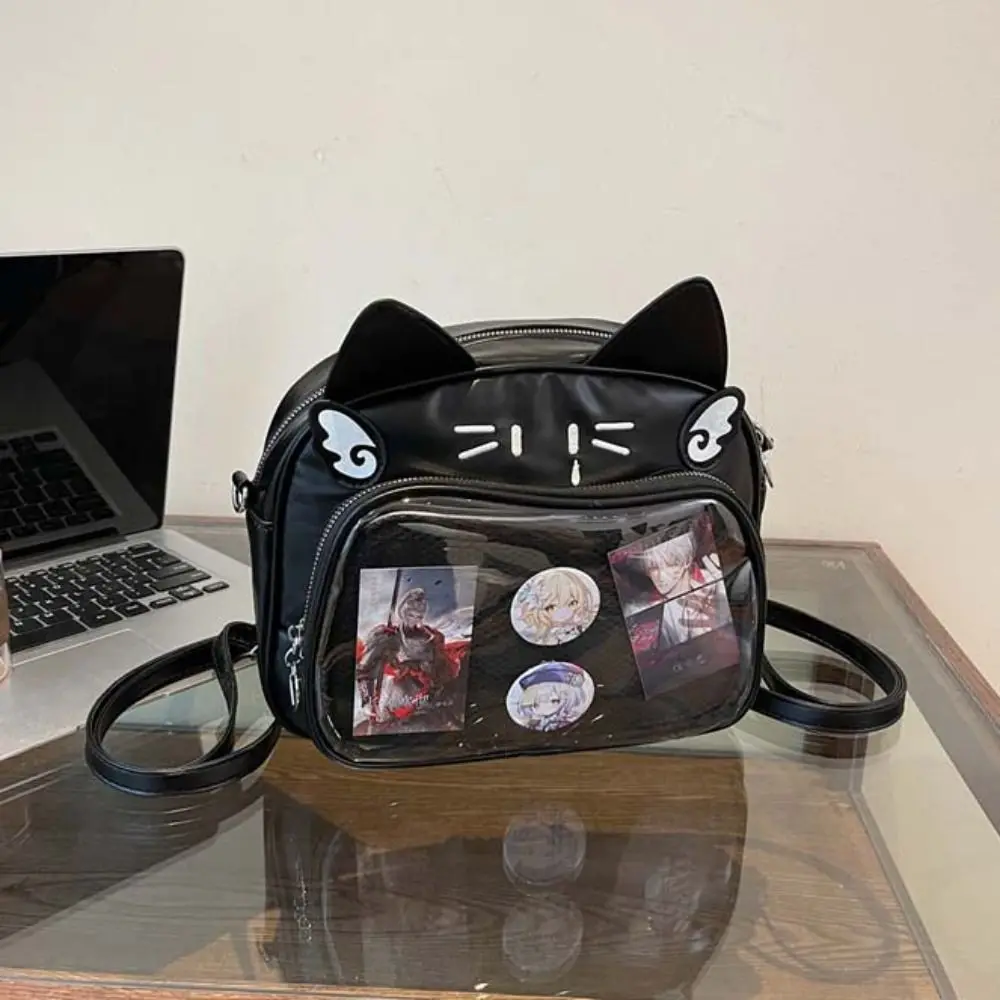 Zipper Bag Kawaii Cat Itabag Cotton Doll Bag PU Transparent Pocket Small Item Bag Idol Merchandise Storage Fashion Backpacks