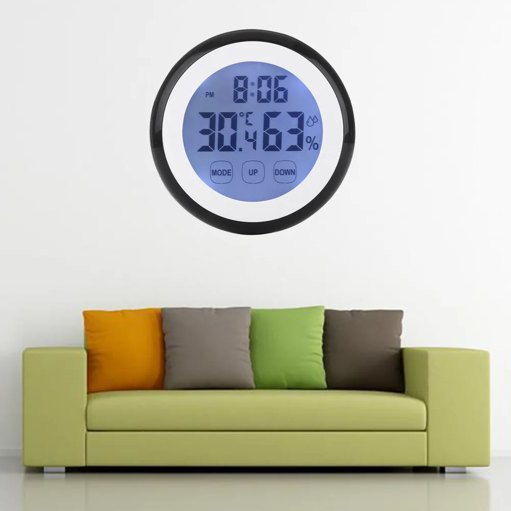

Touch Screen LCD Black Electronic Temperature Humidity Meter Multifunction Thermometer Hygrometer Clock Calendar for Home Office