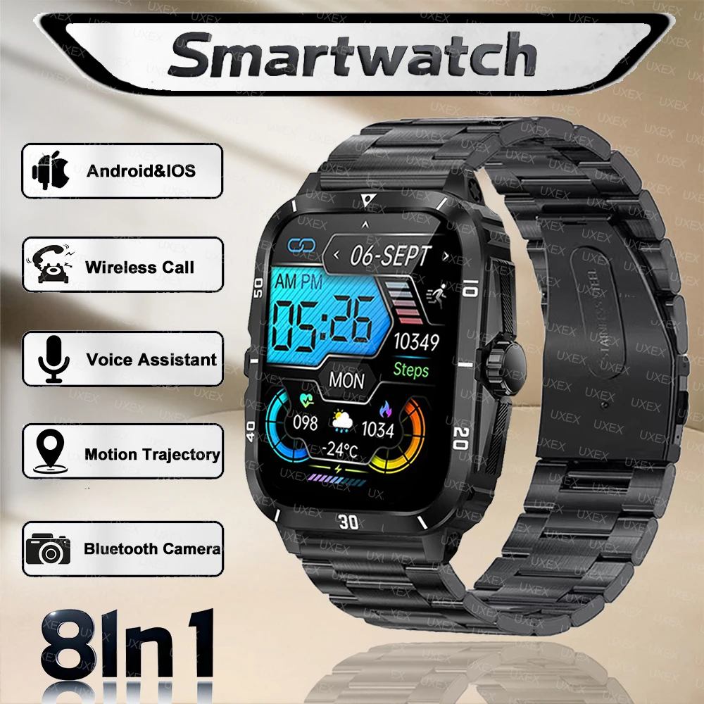 

2025 New Military 8IN1 Smartwatch Men 1.96” HD Motion Trajectory Wireless Call Health Tracker Custom Photo Surprise Gift Watches