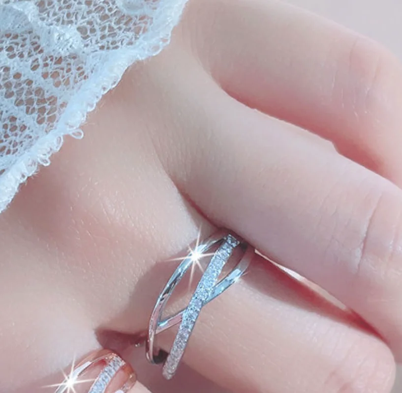 Women's 925 Silver Interwoven Zircon Wedding Ring