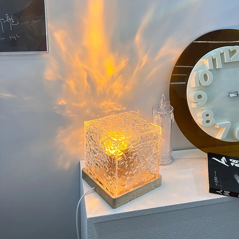 Projetor dinâmico de ondulação de água, luz noturna, lâmpada de cristal para sala de estar, estudo, quarto, 16 cores