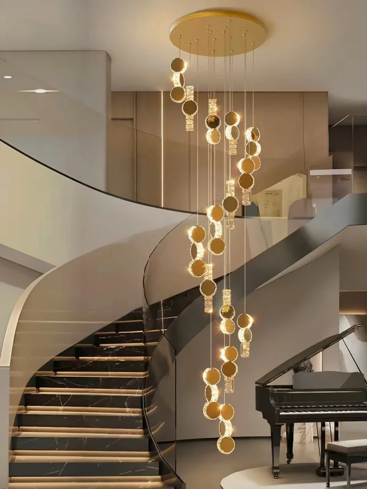 Italian High-end Luxury LED Crystal Pendant Lights Villa Staircase Hotel Lobby Restaurant Duplex Art Chandelier Home Decor Lamps