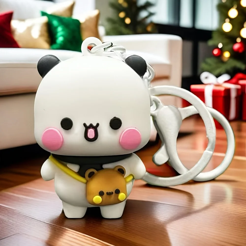 Novo panda bubu e yier chaveiro mochila charme bonito dos desenhos animados pequeno urso boneca anime chaveiro casal jóias presentes de natal