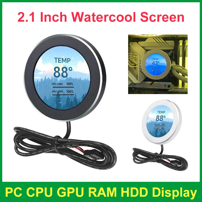 USB 2.1 Inch Watercooler Screen 480x480 IPS Secondary Screen Round LCD Display CPU GPU RAM HDD Monitoring Freely AIDA64