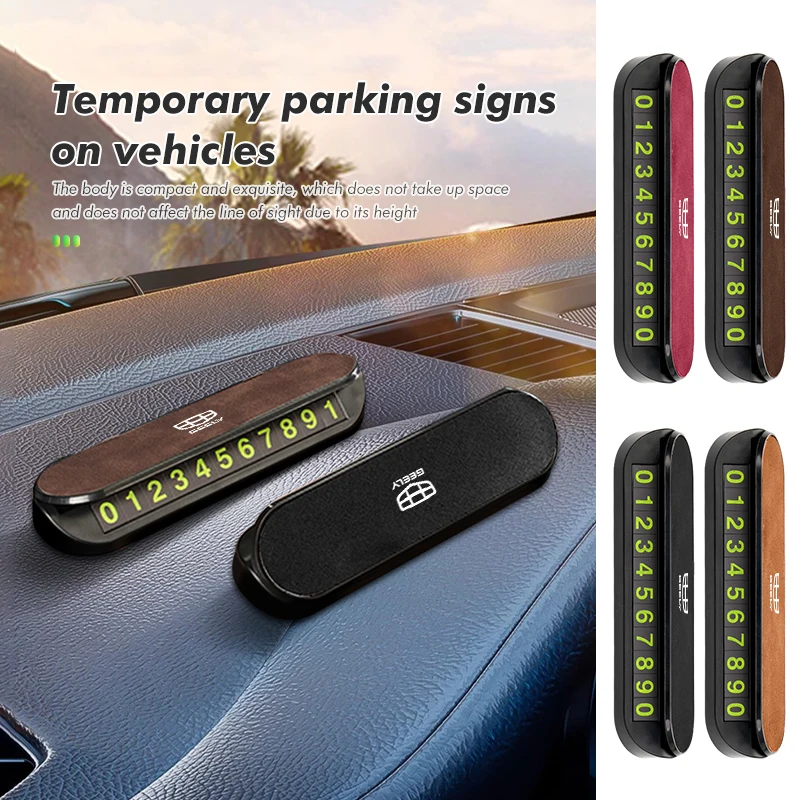For Geely Metal Car Temporary Stop Sign Parking Card Telephone Number Card Plate Tugella Atlas Pro Coolray Geometry C Emgrand