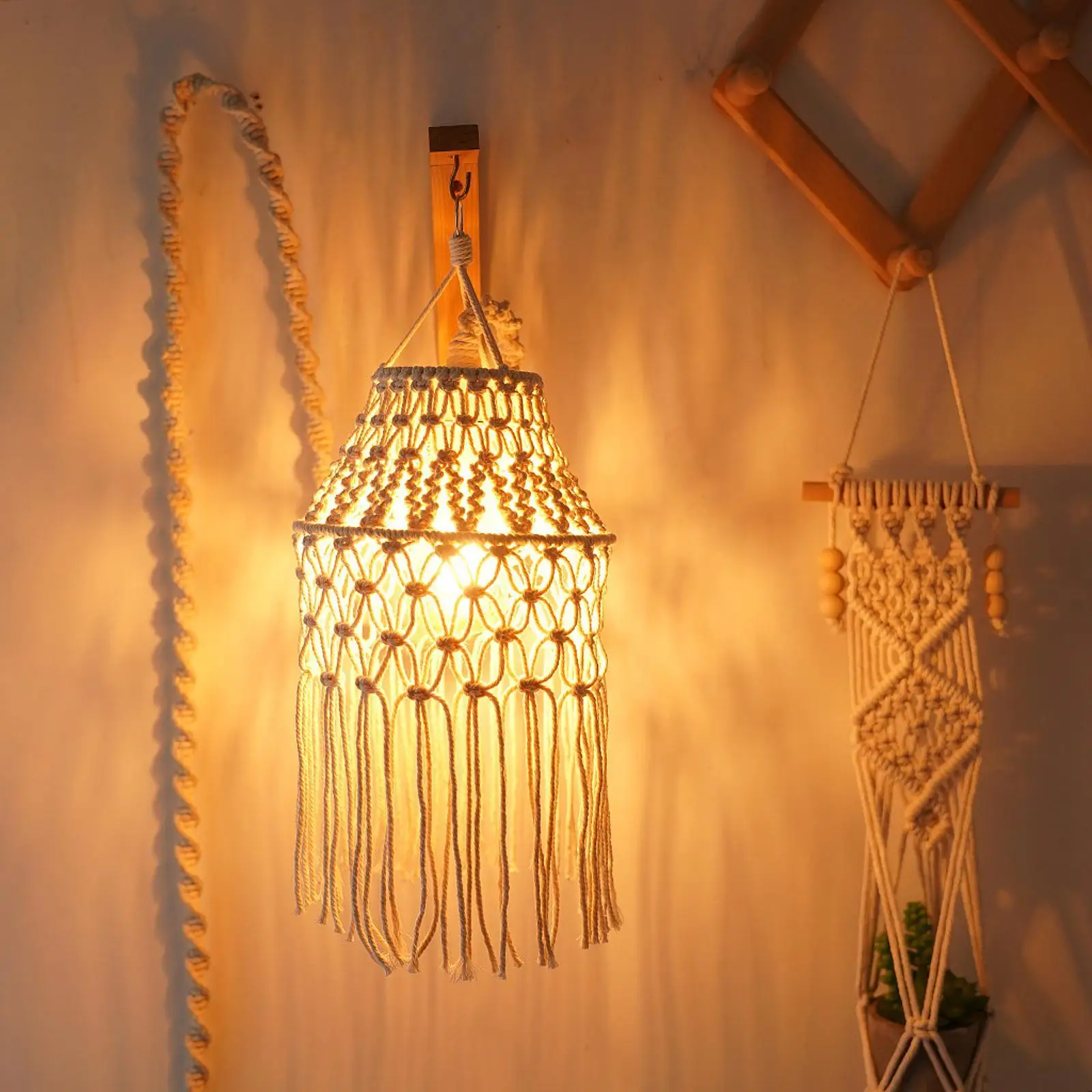 woven macrame lampshade luminarias pendurado abajur bege diy 01