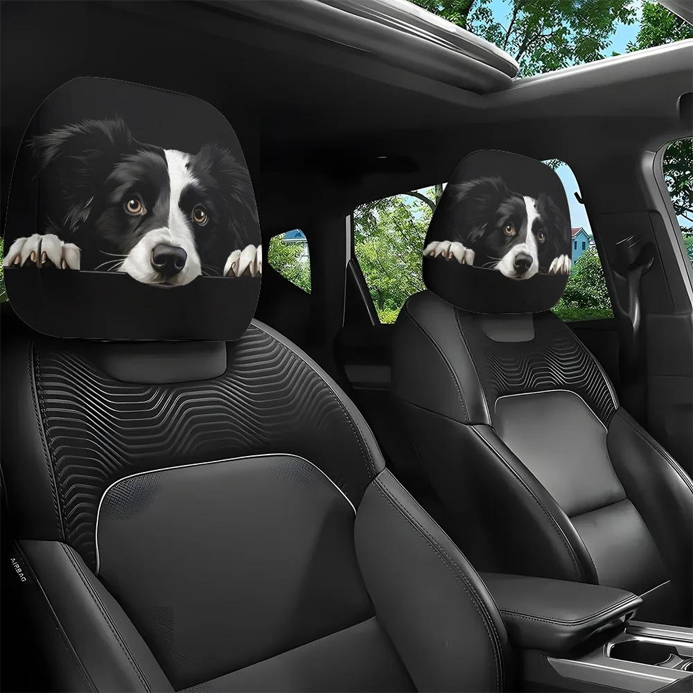 2 peças, capas para encosto de cabeça com estampa de Border Collie, decoração, fácil de instalar e lavar,