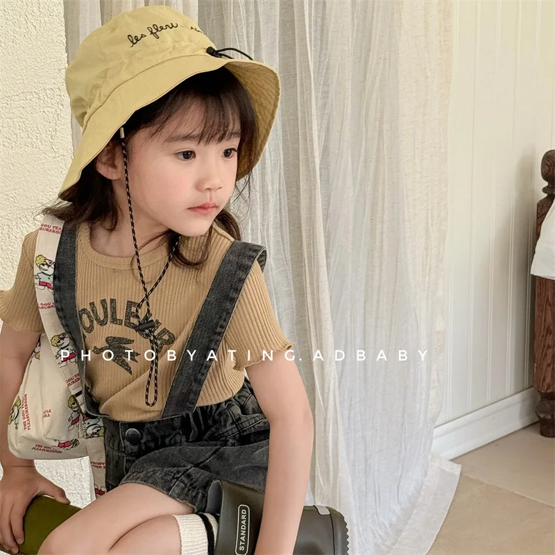 2025 Summer New Children Short Sleeve T Shirts Cotton Baby Boy Girl Letter Print Casual Tees Kids Versatile Bottoming Tops