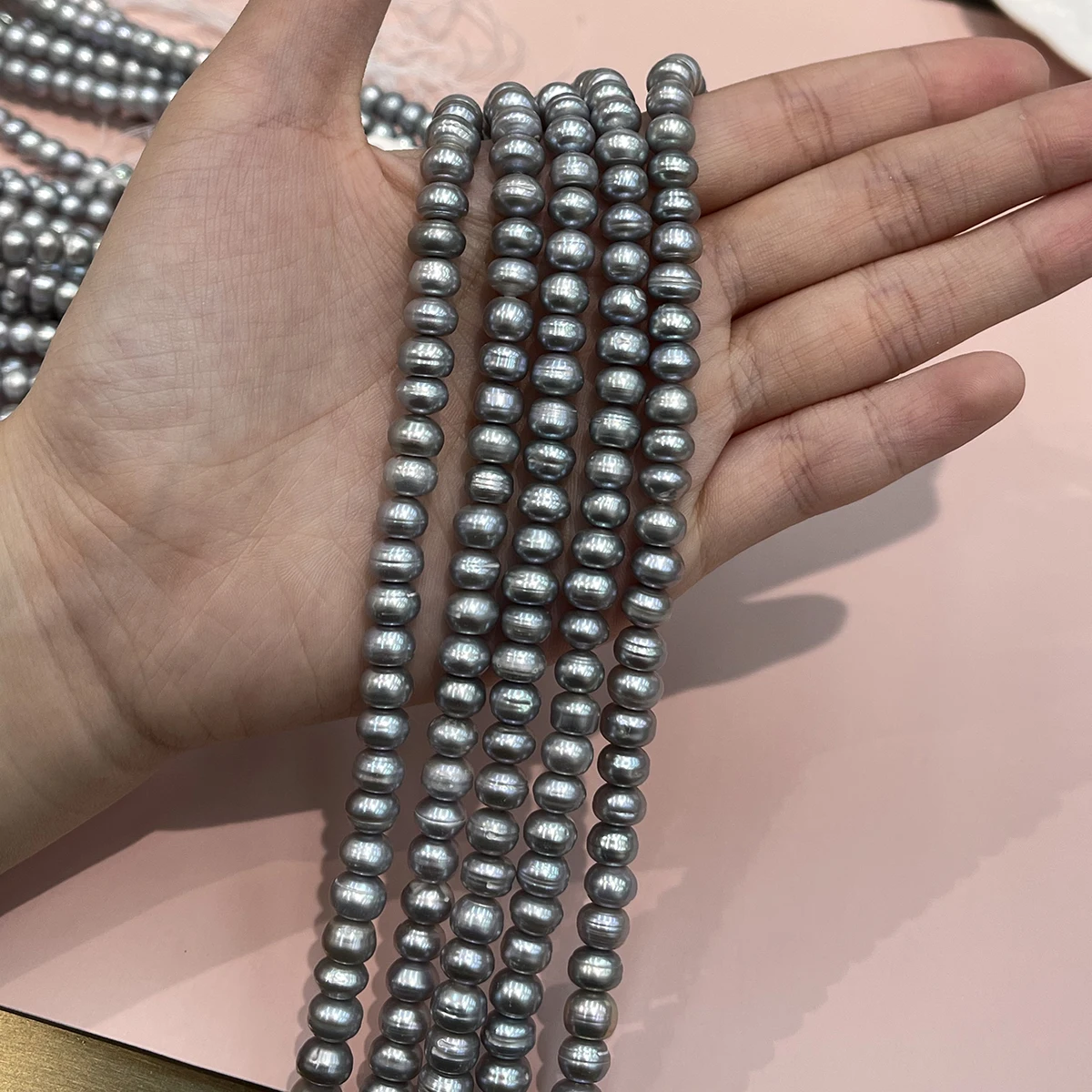 7-8mm Natürliche Süßwasserperlen Graue Abacus-Perlen Bestrahlte Perlen für Schmuckherstellung DIY Halsketten Armbänder Zubehör 36cm – Detail 3