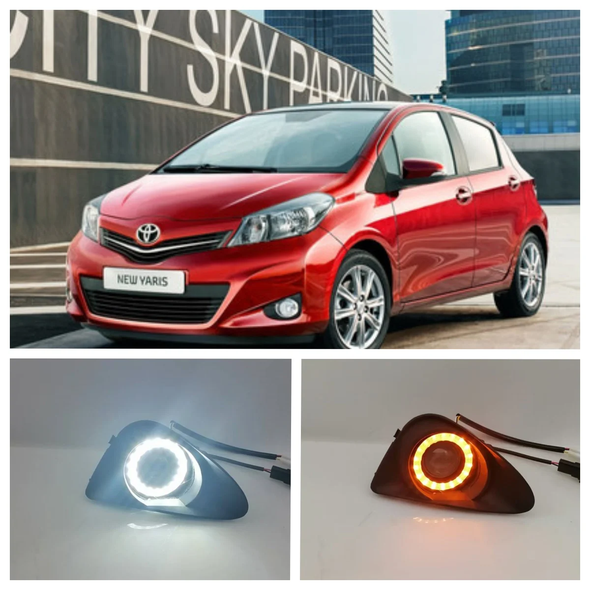 

LED Fog Lights Assembly For Toyota Yaris Hatchback 2012 2013 2014 Dual Color Angel Eye Daytime Running Lights Lamp DRL Daylight