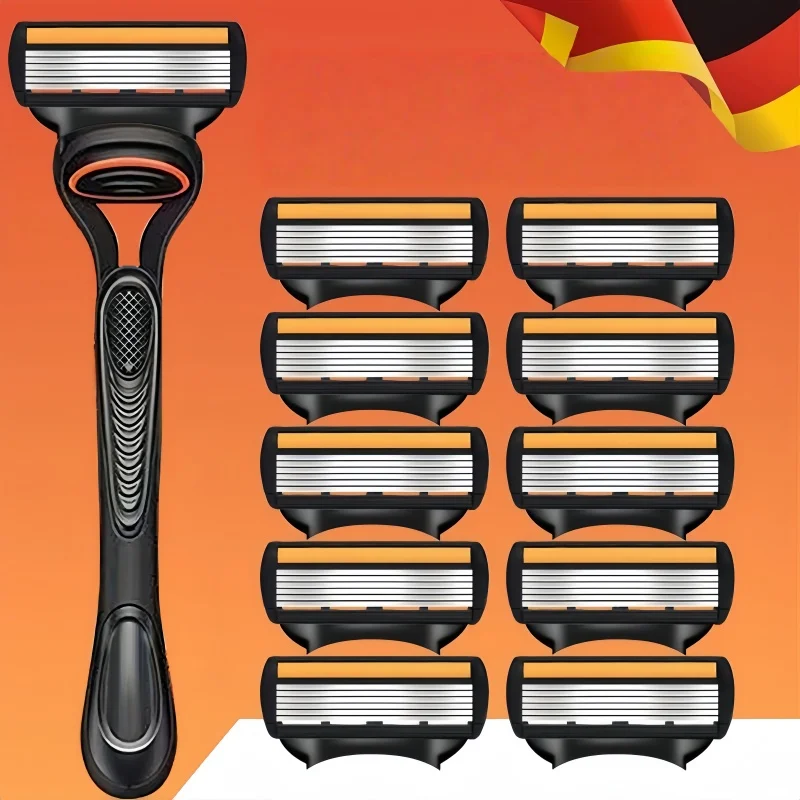 6-Layer Manual Men's Shaving Razor/Replacement Blades, 5-Layer Razor Stand, Washable, Stainless Steel Depilation Tool