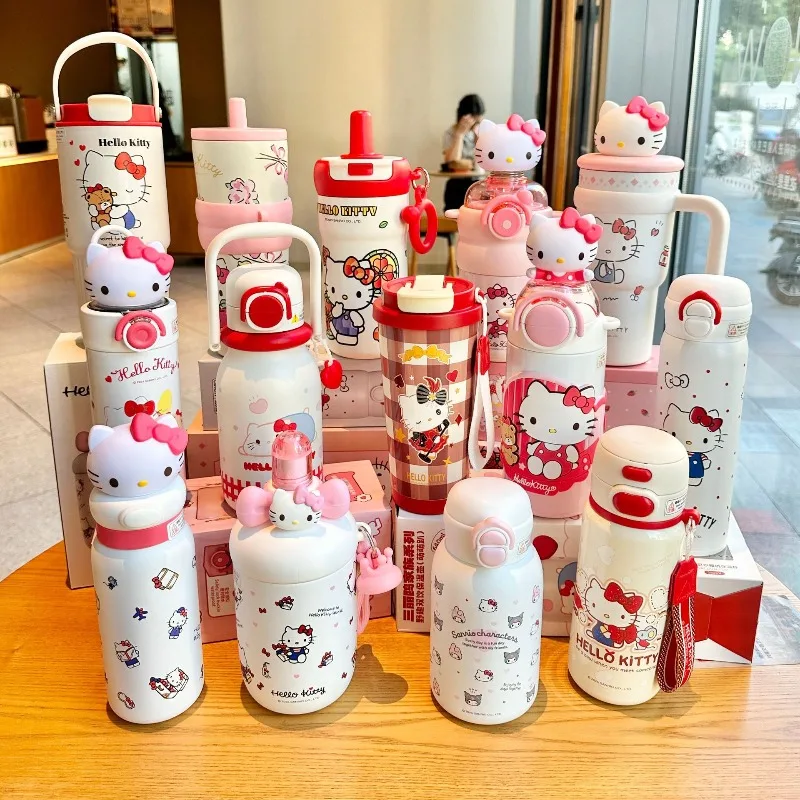 

Новая портативная термокружка Kawaii Sanrio Hello Kitty из нержавеющей стали с высокой вместимостью, для студентов, с аниме-дизайном, для улицы и автомобиля