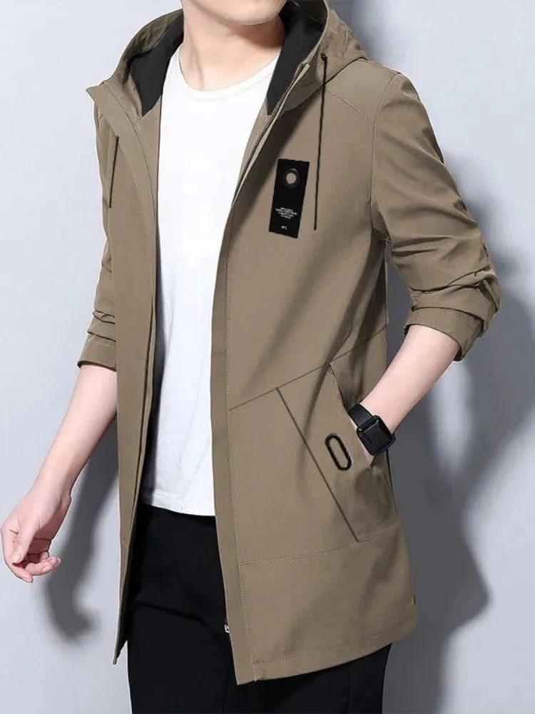 

Men's Casual Loose Long Jaet Autumn Winter Faion Thiened Fce Cotton Coat Sli Urban Sle Zipper Closure Hoodie