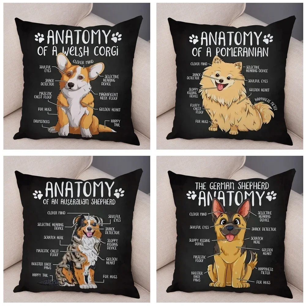 Cute Anatomy Dog Corgi Bulldog Cushion Cover Decor Cartoon Pet Animal Pillow Case for Sofa Home Both Sided Soft Plush Pillowcase