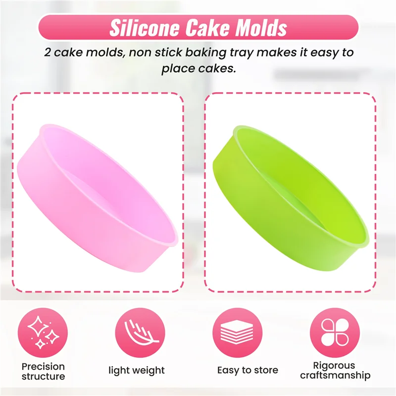 -A14E 2 szt. Silikonowe formy do ciast, okrągłe formy do pieczenia o średnicy 20 cm, nieprzywierające formy do pieczenia, naczynia do pieczenia do czekoladek, ciasteczek/chlebów