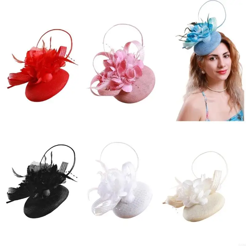

Faux Linen Fascinator Hat with Feathered for Fashion Women Lovers Theme Occasion 6XDA