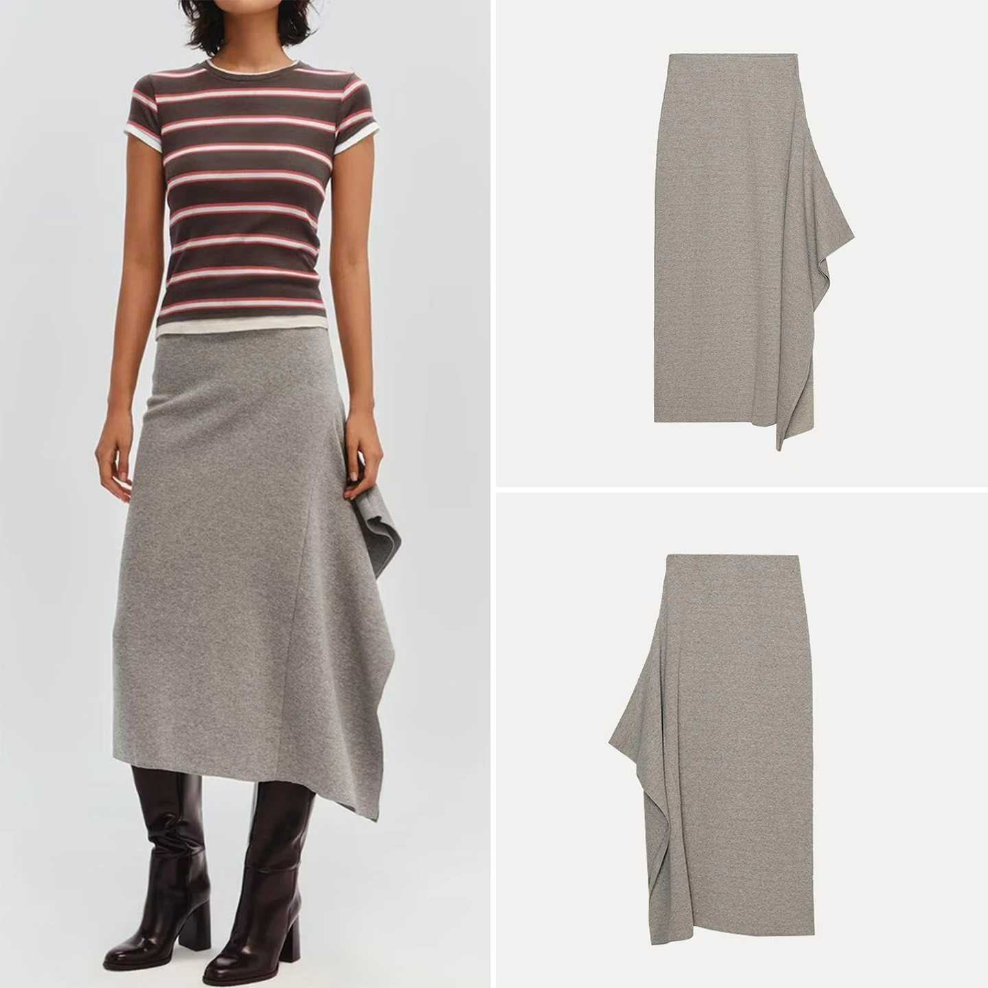 Z 2025 تنورة نسائية متوسطة الطول غير متماثلة وبسيطة من Faion Ele ملابس يومية بحامل مناسب بتصميم متوسط الخصر #1
